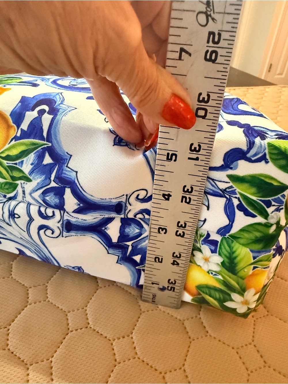 NIP Lemon & blue tile print canvas
tote with Two bamboo like handles.
Gorgeous - Picture 11 of 11